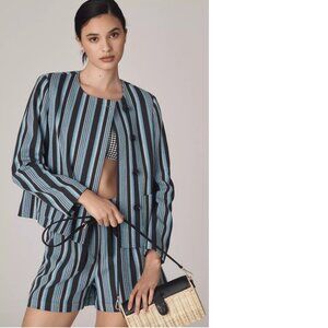 Anthropologie Textured Stripe Blazer size L blue color new